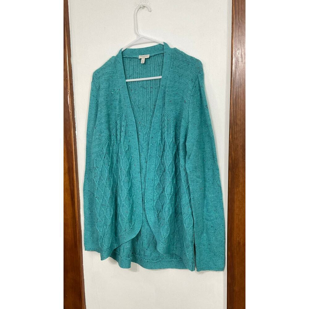 Talbots Speckled Turquoise Open Front Sweater Cardigan Size Medium Womens - Picture 4 of 7